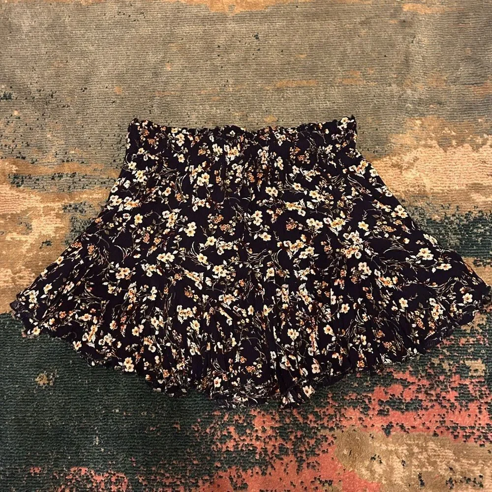 White Birch Floral Skater Skirt - navy blue